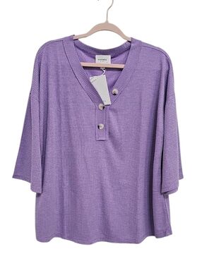 New Andree By Unit Waffle Henley Top Women Size S M L XL Purple Relaxed Fit